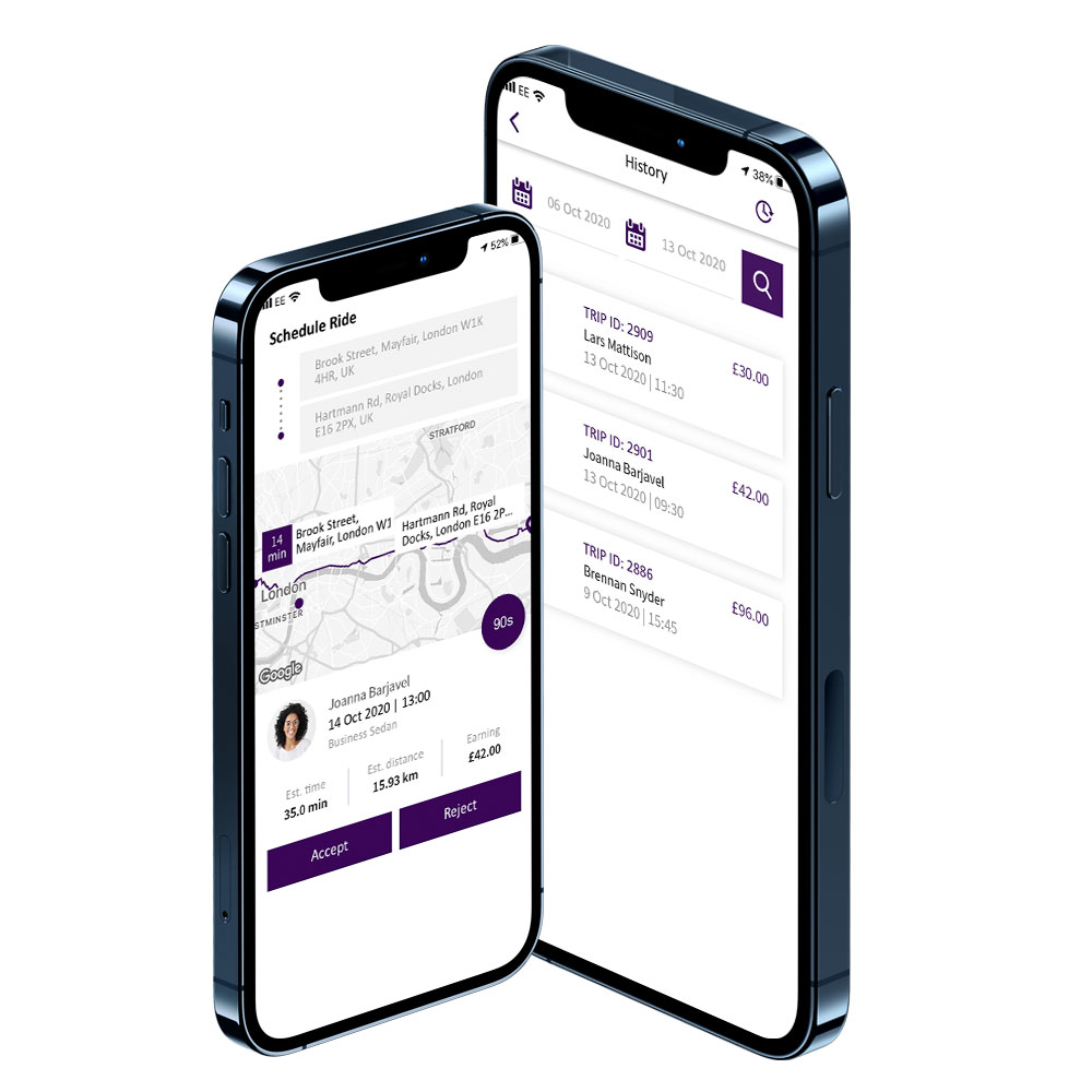 2 Iphones showing hyryde app